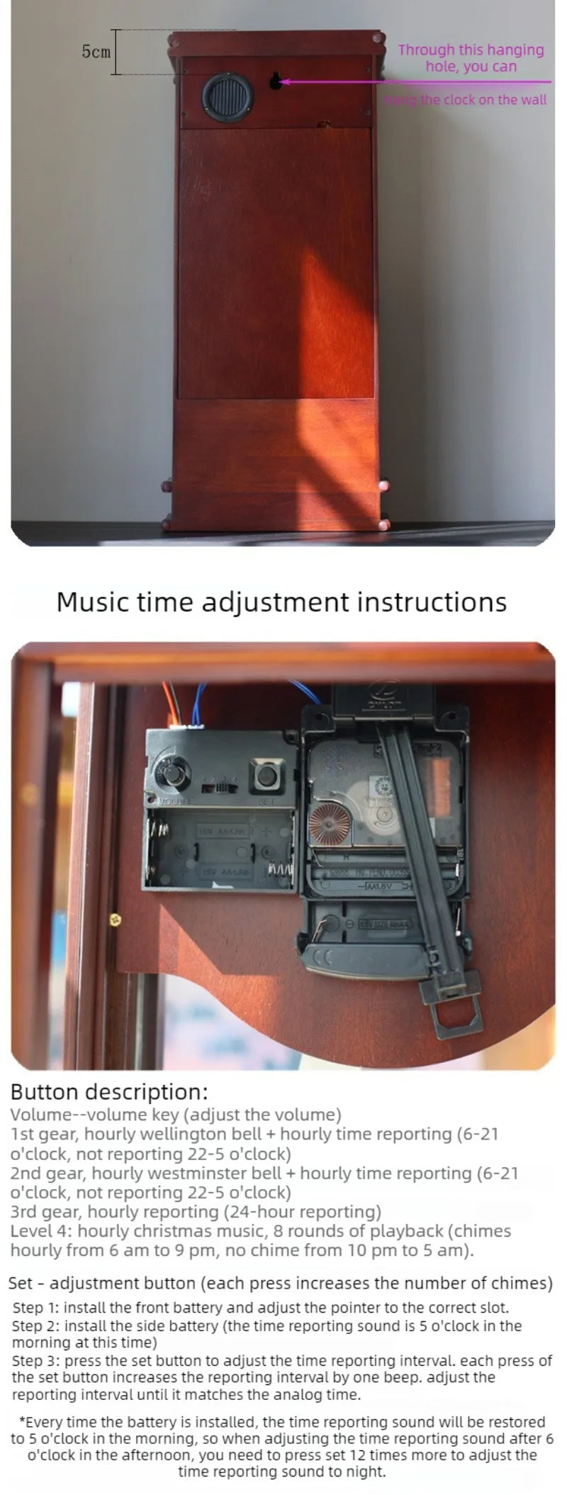 Wall Wooden Pendulum Clock Time Chime Vintage Classic Pendulum Clock Living