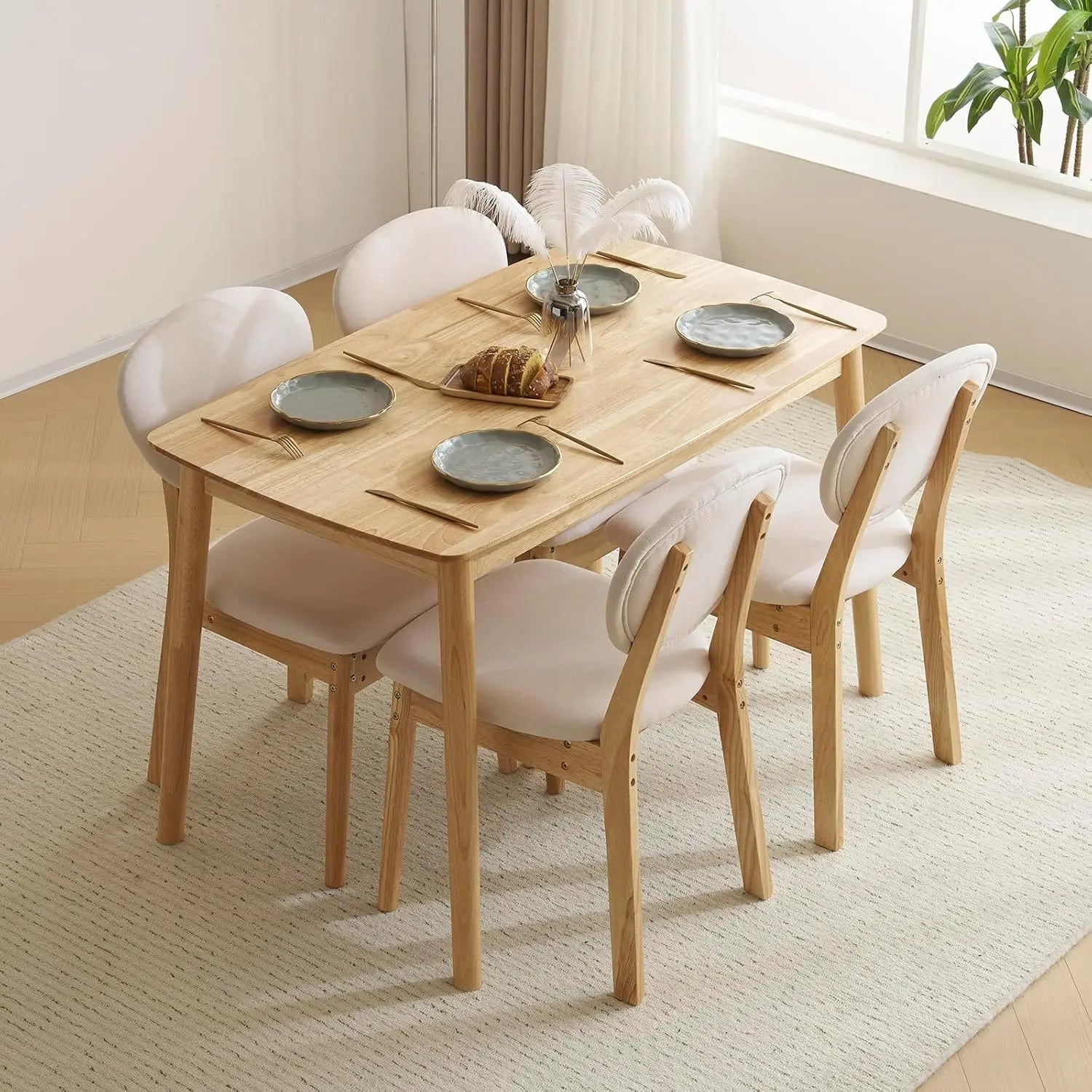 5-Piece Dining Table Set, Dining Table Set for 4, Compact Mid-Century Modern