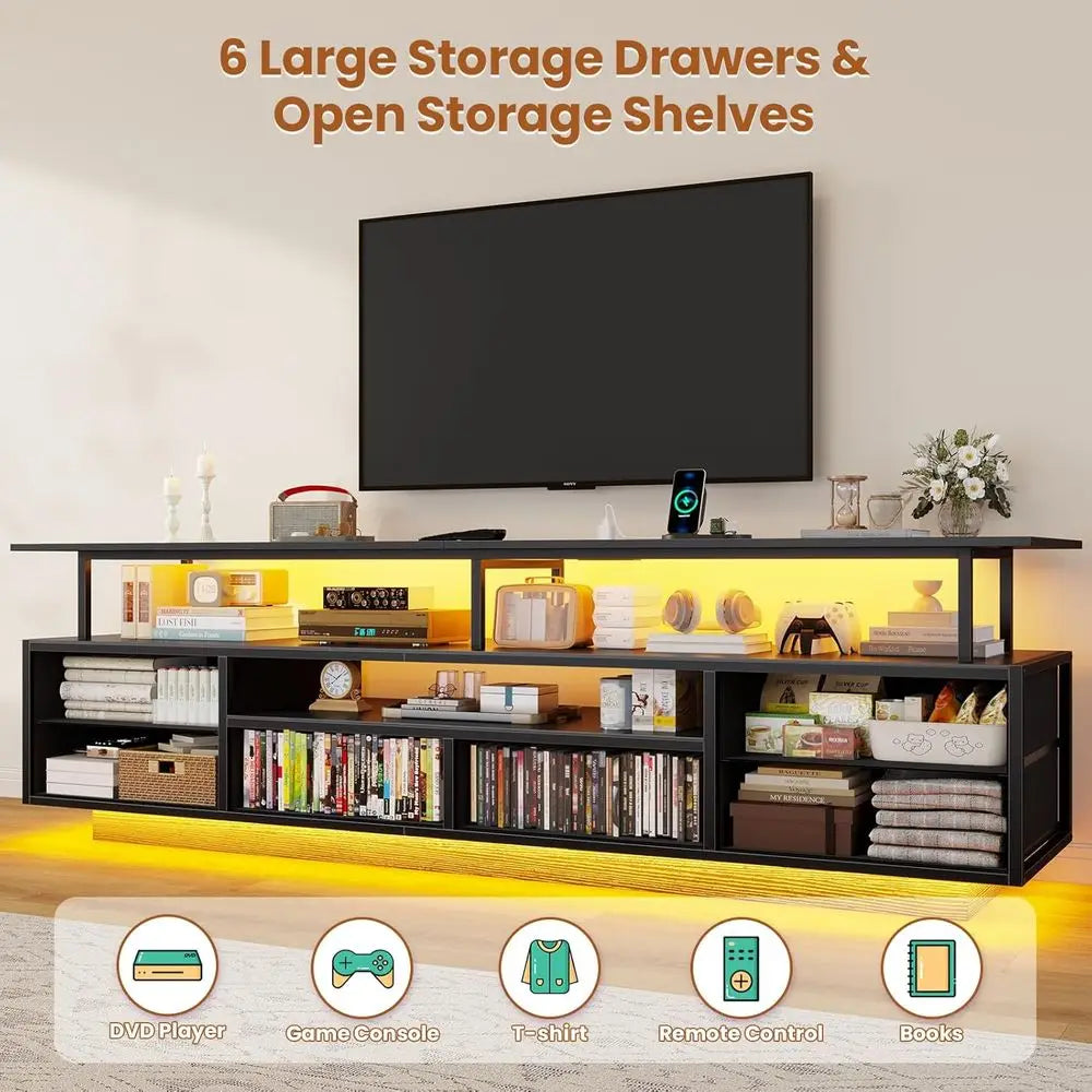 TV Stand or 65 70 Inches TV with LED Lights & Power Outlets Entertainment