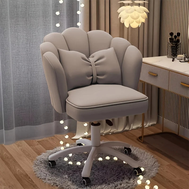 Velvet Swivel Chair with Adjustable Height & Lumbar Pillow  Home Office Study