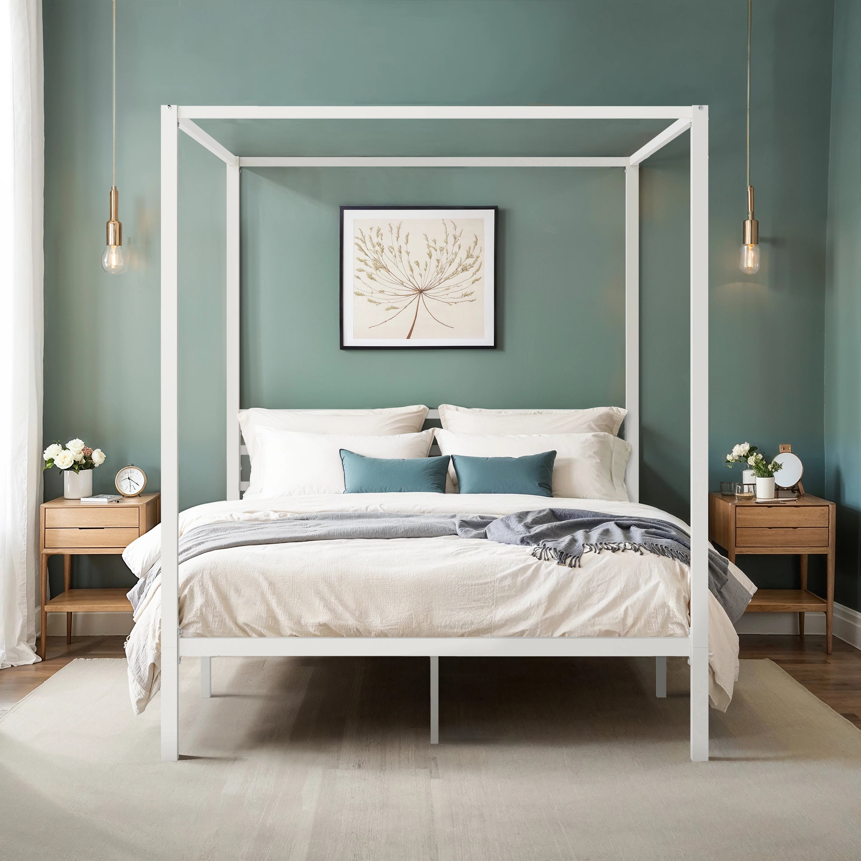 Metal Bar Twin Bed Frame — White, Black & Antique Gold