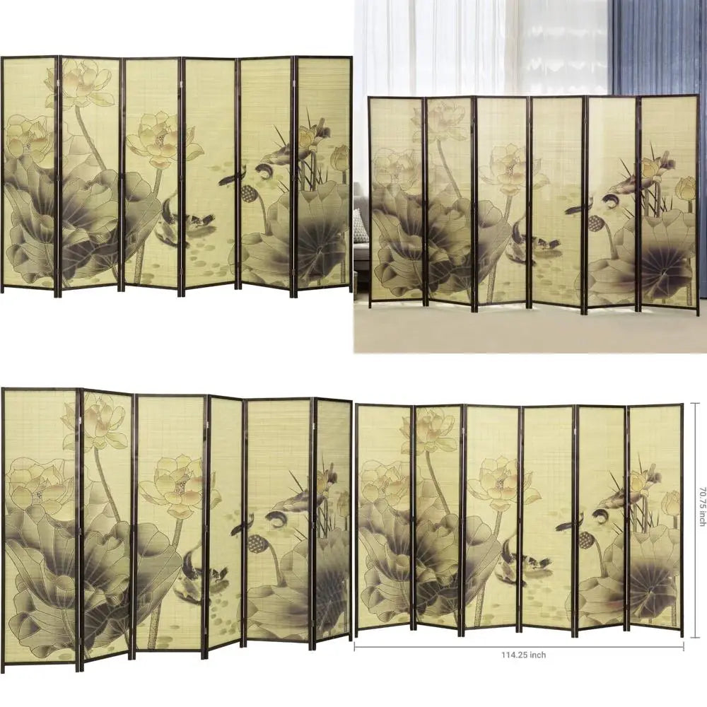 Bamboo 6-Panel Folding Screen with Chinese Calligraphy, 6FT Tall Room Divider