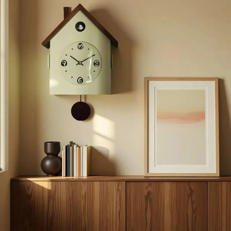 Wooden Cuckoo Bird Wall Clock Pendulum Creative Living Room Pendulum Clock
