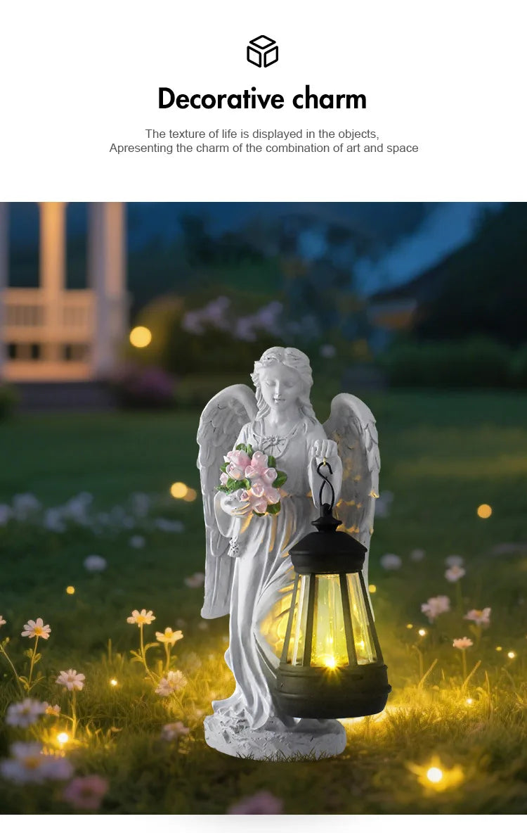 Angel Lantern Garden Statue Angel Girl Outdoor Solar Ornament Night Light