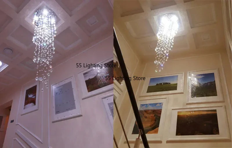 Modern Large K9 Crystal LED Chandeliers for Spiral Living Room Staircase Lamp