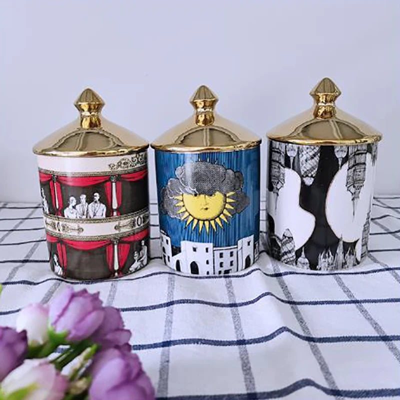 Ceramic Scented Candle Jar with Lid Exquisite Red Lip Ornament Jewelry Box