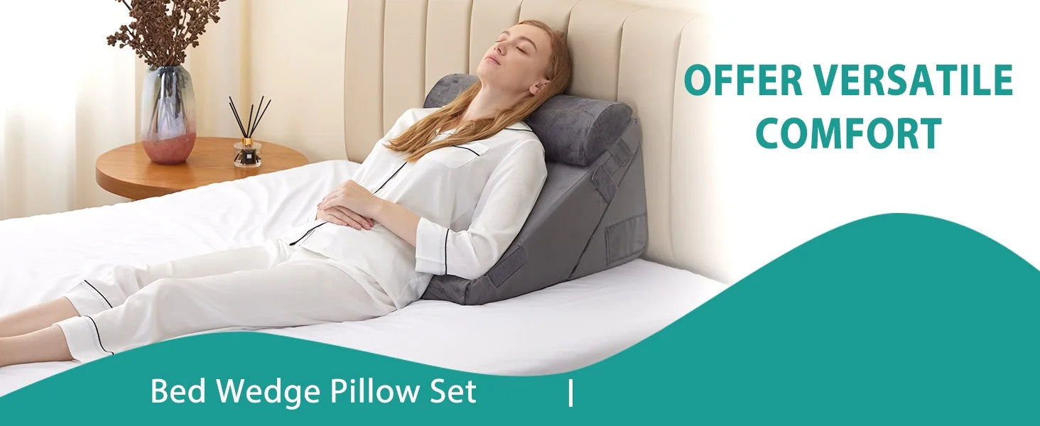 3pcs bed wedge pillow set, foam wedge pillow for back, leg and knee support