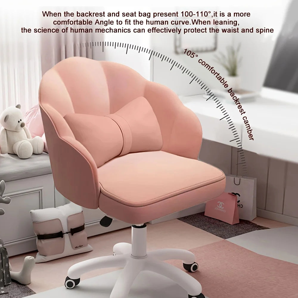 Velvet Swivel Chair with Adjustable Height & Lumbar Pillow  Home Office Study