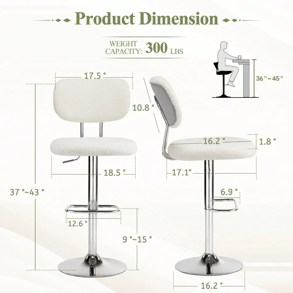 Modern Beauty Bar Stools Set Of 2 Adjustable Velvet Barstools With Backrest
