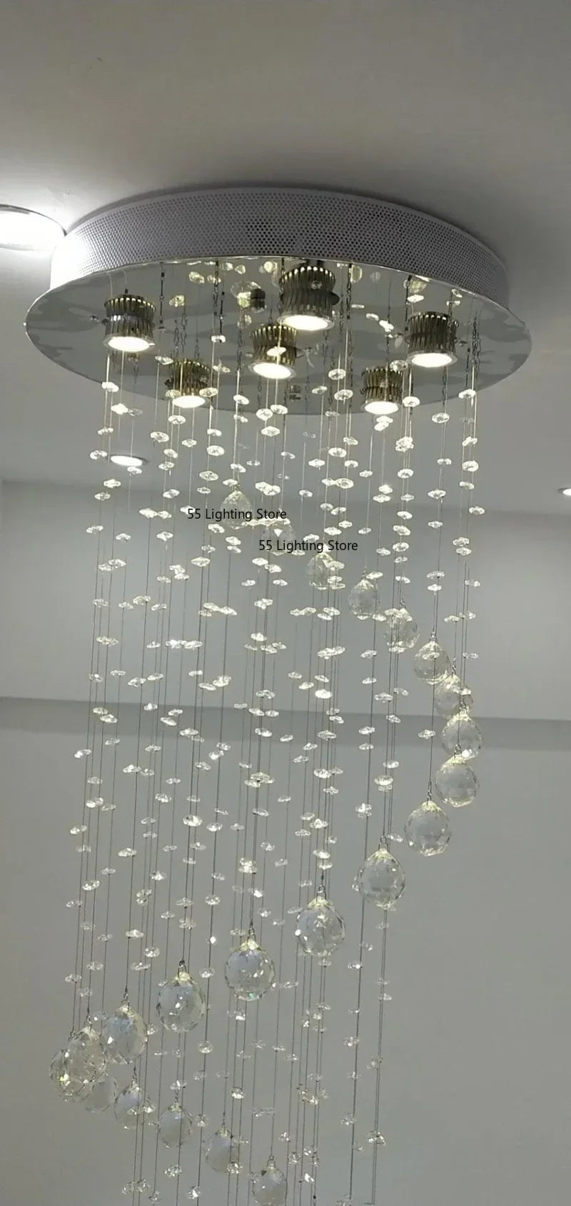 Modern Large K9 Crystal LED Chandeliers for Spiral Living Room Staircase Lamp