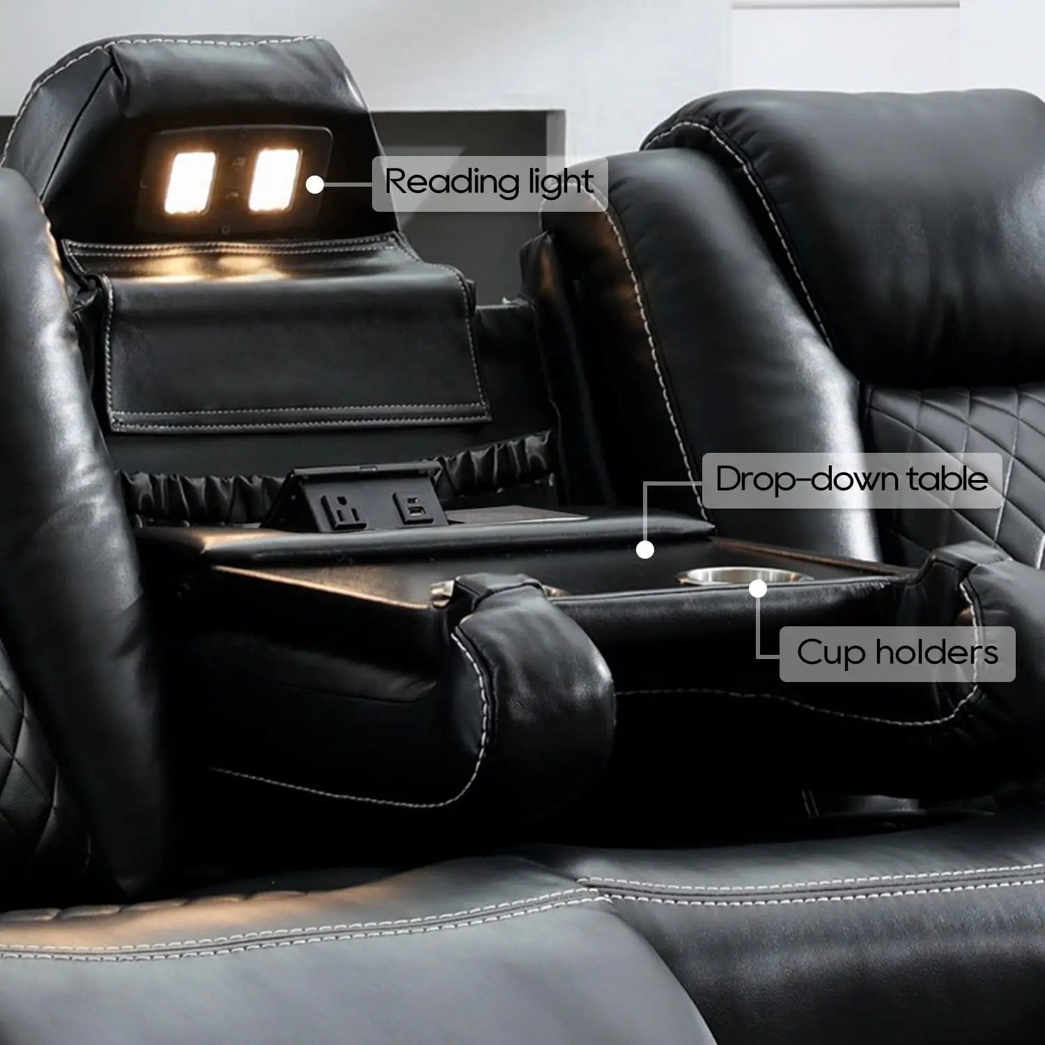 Power Reclining Sofa — Wireless Charging, LED Lights & Drop-Down Table