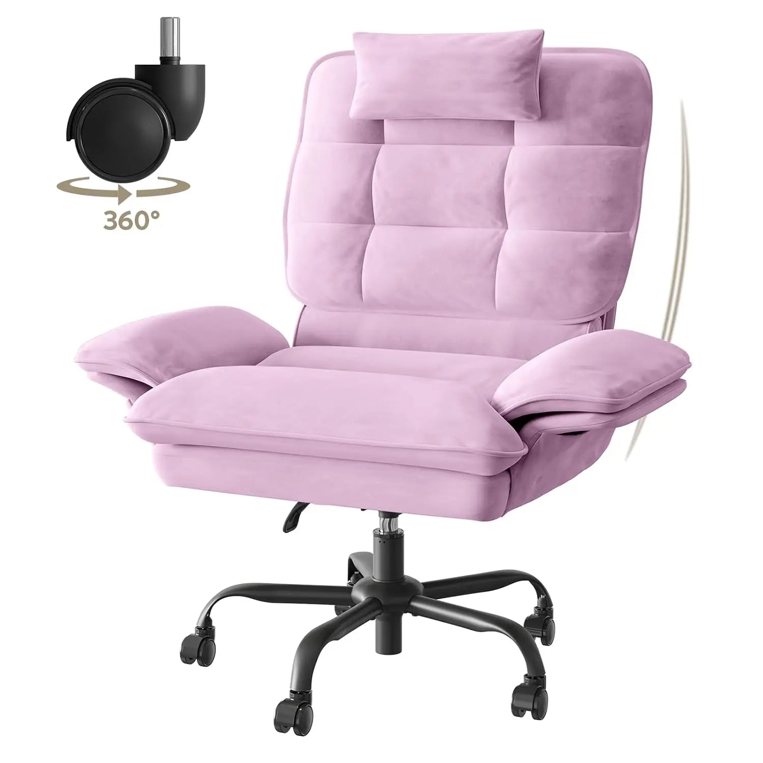 Pink Velvet Criss Cross Chair Flip-Up Armrests Side Pockets Big Tall Desk Chair