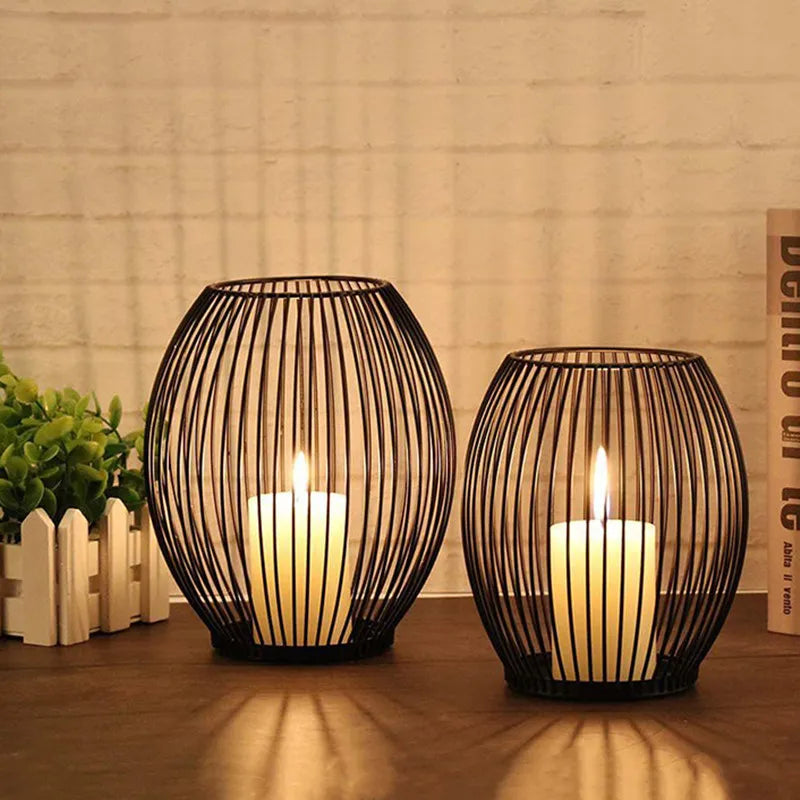 Black Lantern Candle Holder Vintage Iron Candle Ornament Romantic Candle Holder