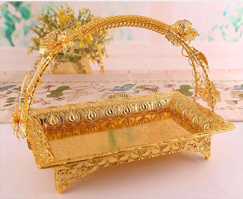 Vintage Gold Zinc Alloy Coffee Serving Tray Sturdy Durable Metal with Handles