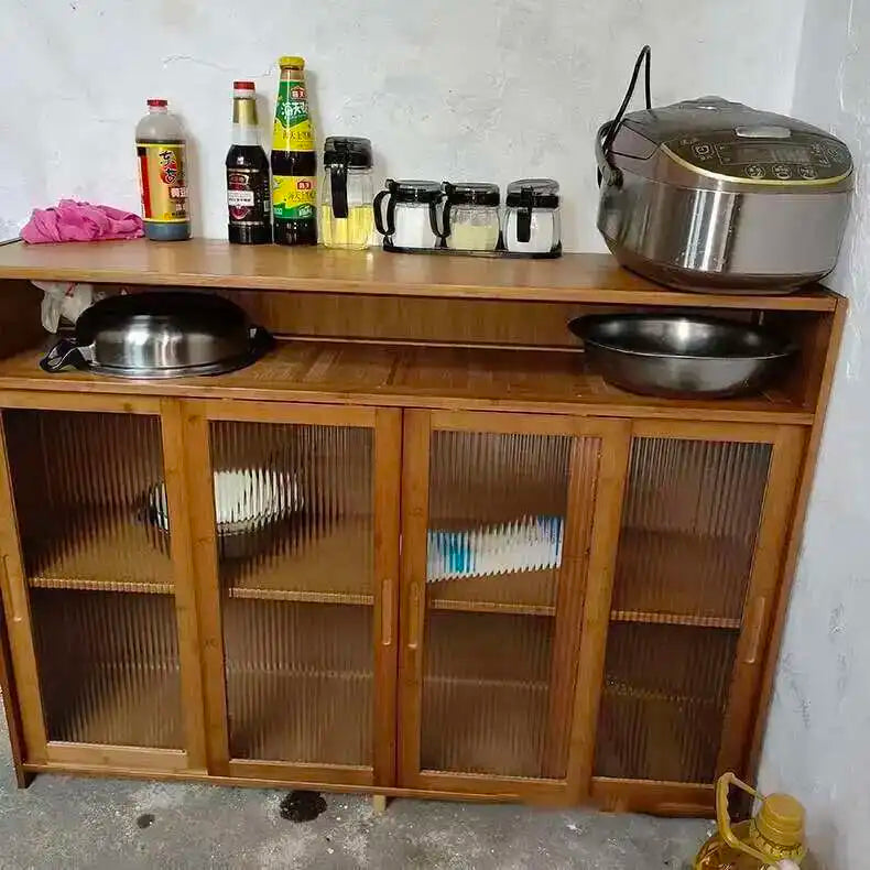 Modern Minimalist Kitchen Cabinet for Home Dust-proof Two-way Sliding Door