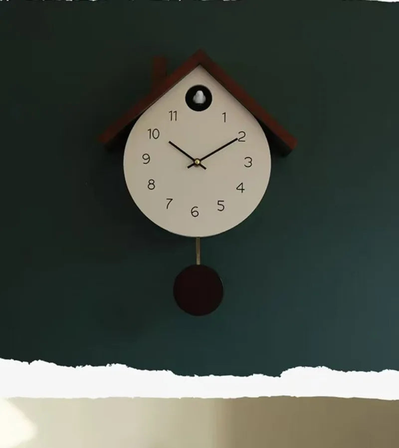 Wooden Cuckoo Bird Wall Clock Pendulum Creative Living Room Pendulum Clock