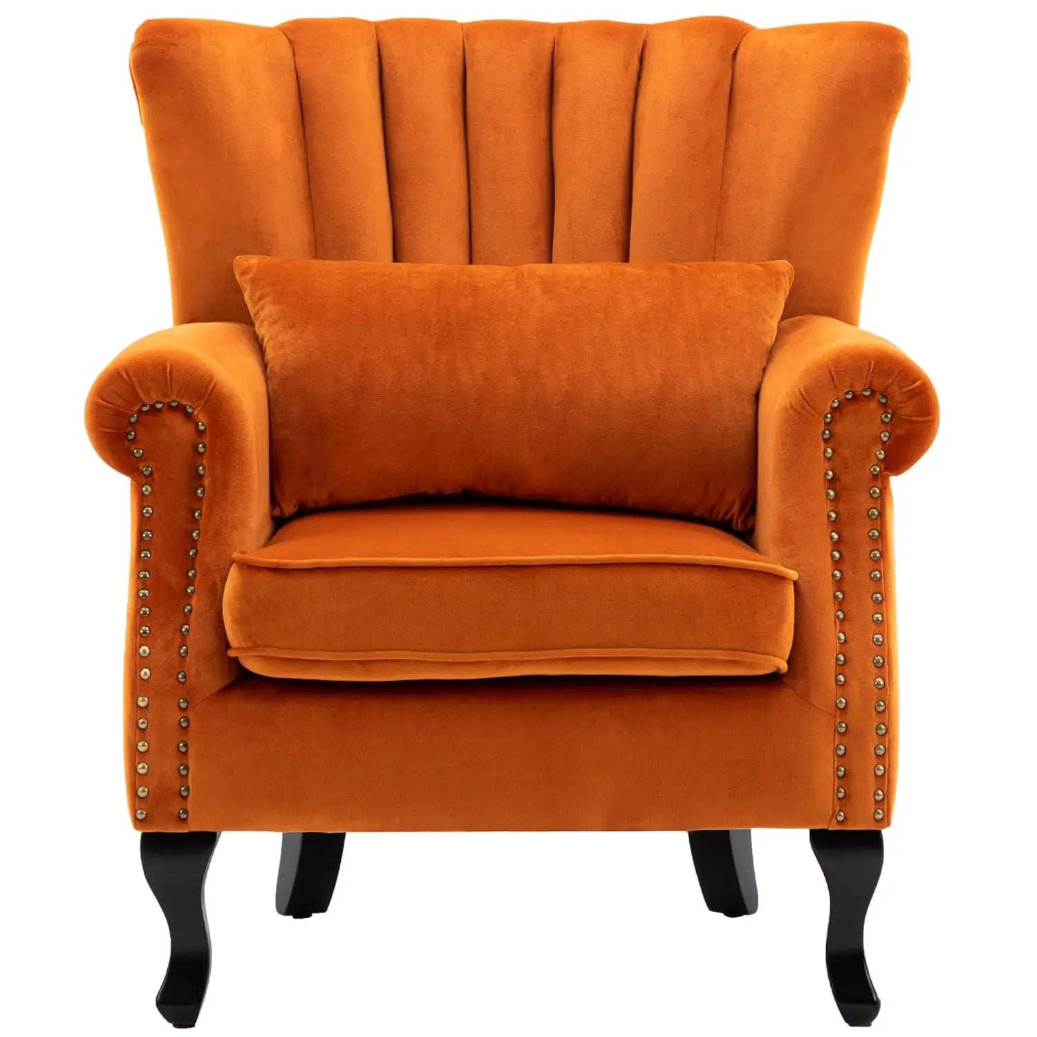 Mid Century Button Tufted Velvet Wingback Accent Club Chair With Pillow