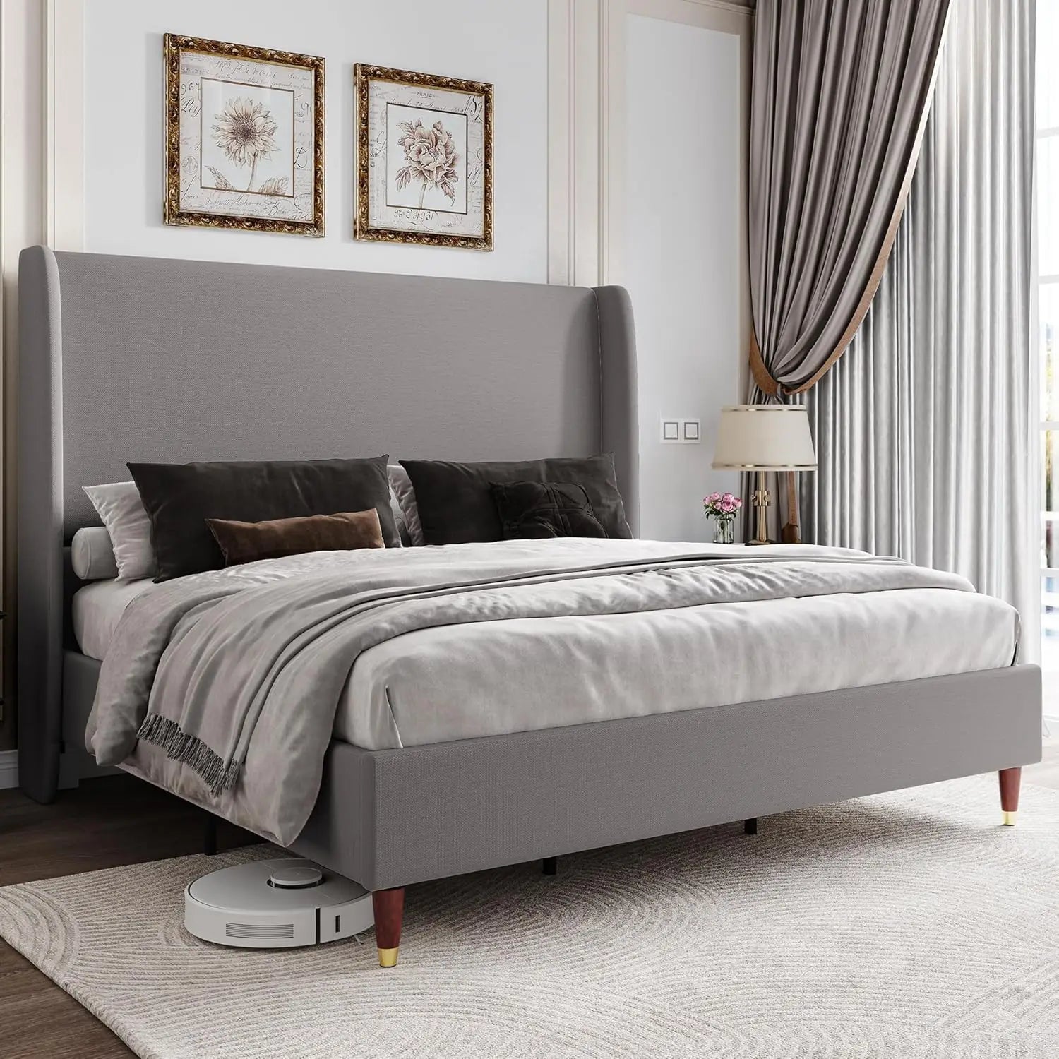 King Upholstered Wingback Platform Bed Frame — 51