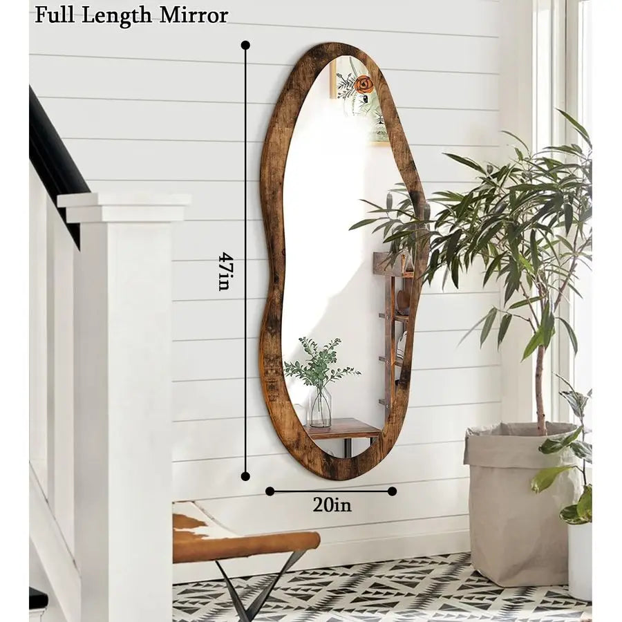 Large Mirrors with Wood Framed 47x20 Vintage Irregular Wall Mirror Living Room