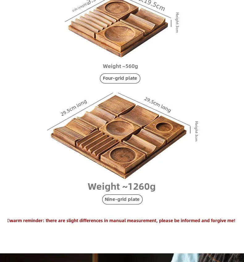 Wooden Snack Tray 9-Compartment Dessert Platter Specialty Plates Set