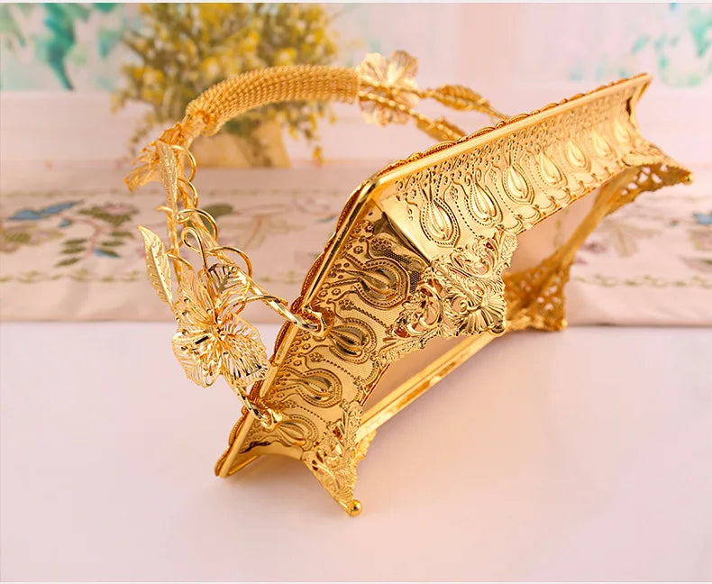 Vintage Gold Zinc Alloy Coffee Serving Tray Sturdy Durable Metal with Handles