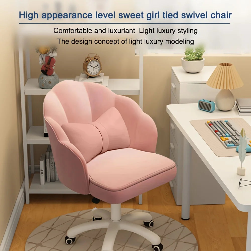 Velvet Swivel Chair with Adjustable Height & Lumbar Pillow  Home Office Study