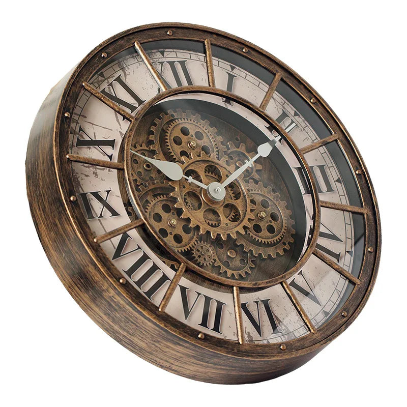 Retro Rotating Gear Wall Clock Home Decorative Wall Clock Stylish Silent