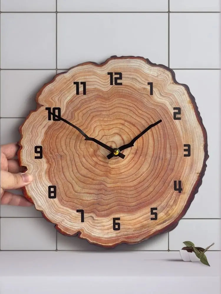 Minimalist Wooden Round Wall Clock, Silent Living Room Decor Ticking Clock