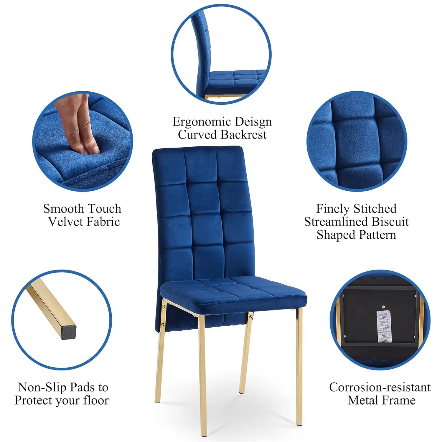 5-Piece Dining Table Set with 4 Blue Chairs, 36