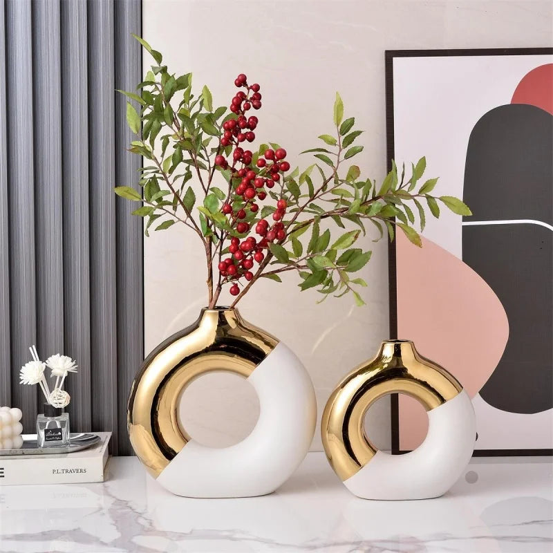 Ceramic Flower Vases For Living Room Luxury Nordic Plant Pot Dinning Golden