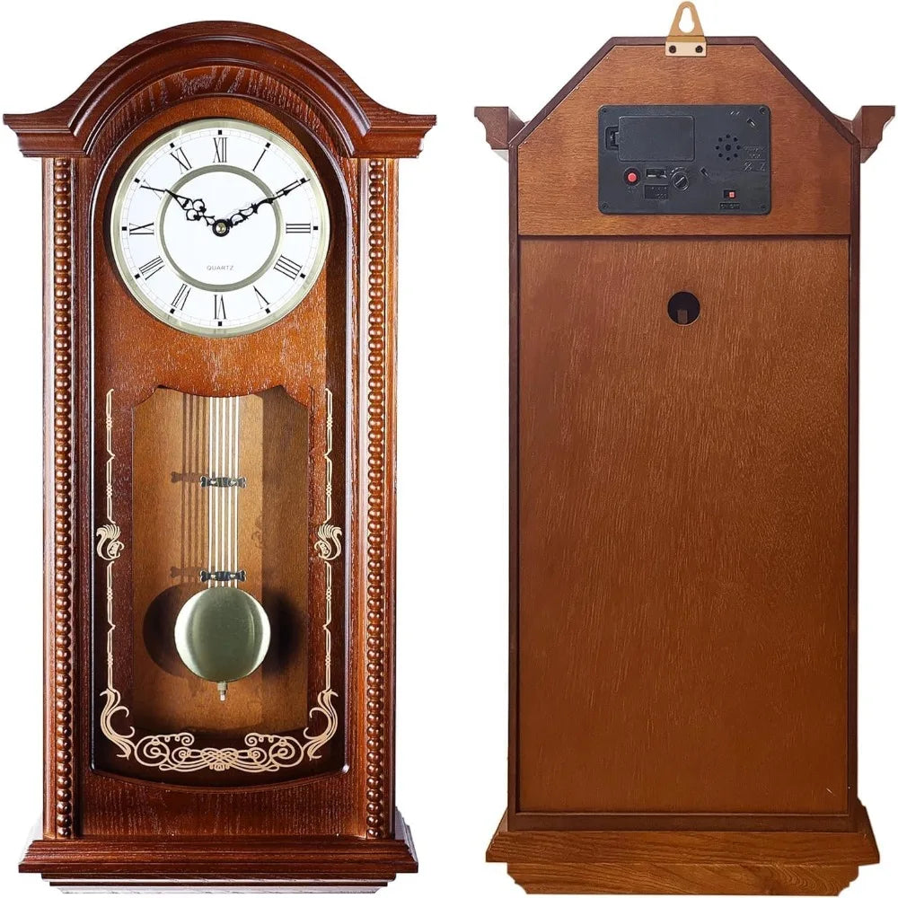 Grandfather Wall Clock with Pendulum and Chime Hour Quarter Hour Chime Wood