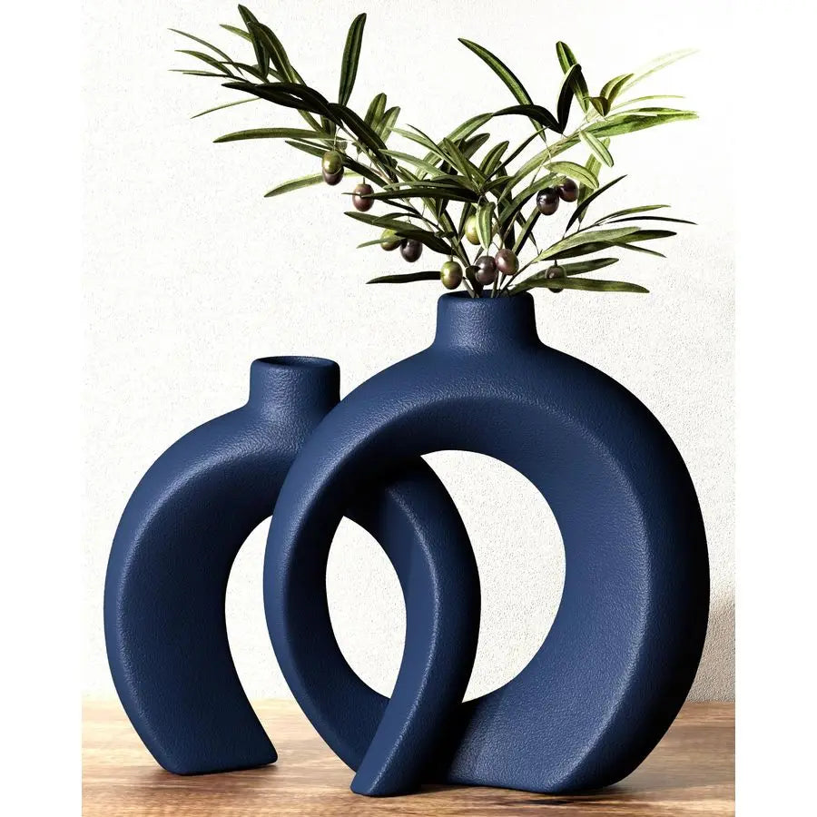 Vase Set of 2 Donut Navy Vases Home Decor, Modern Coastal Decor Decorative