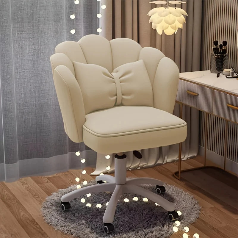Velvet Swivel Chair with Adjustable Height & Lumbar Pillow  Home Office Study