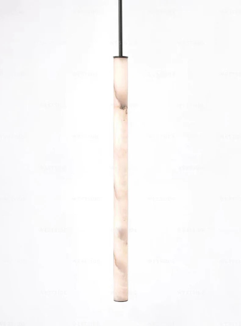 Cylindrical Natural Marble Chandelier Black Brass 3000K Indoor Bedroom Lamp