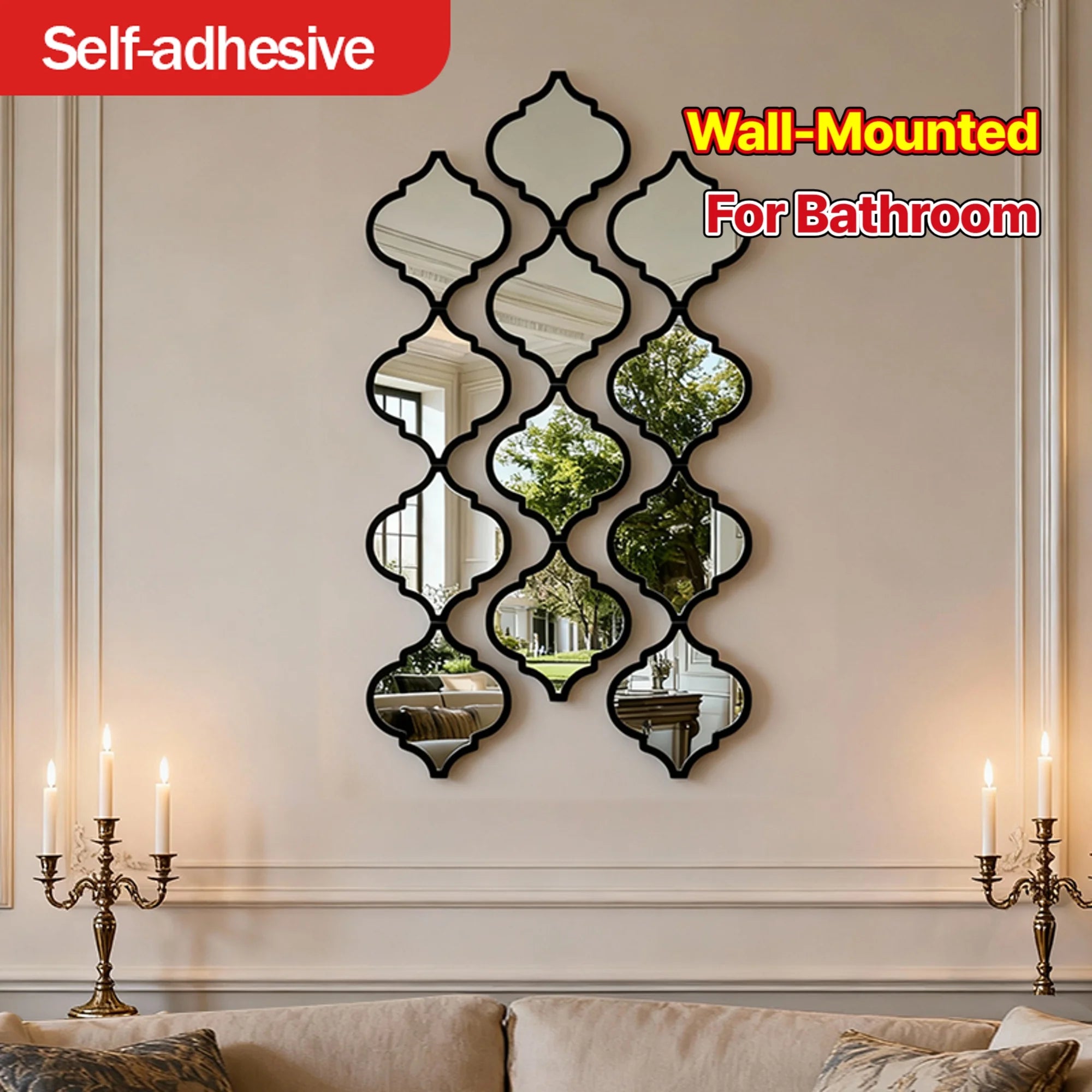 12pcs Large Moroccan Mirror  Wall Mounted for Living Room, Hallway Decor