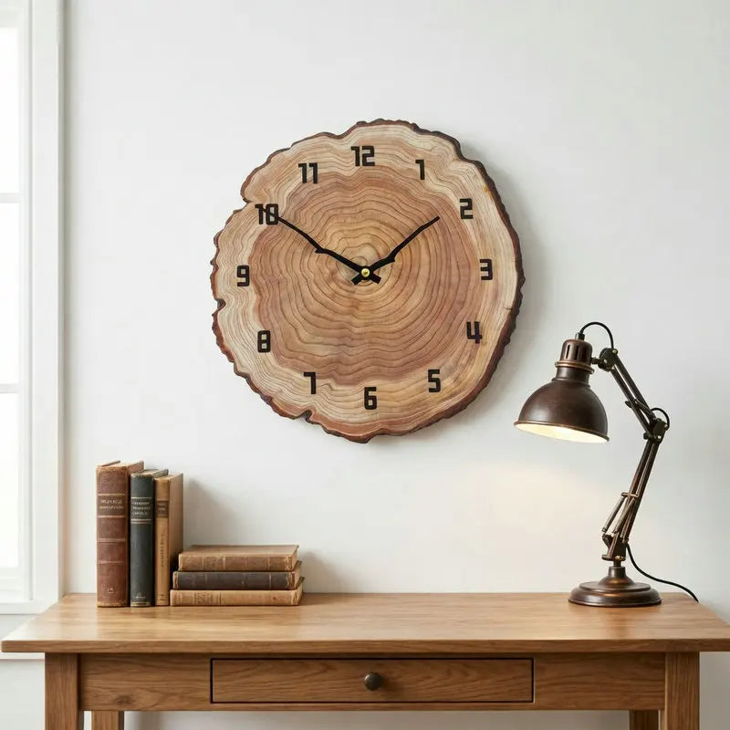 Minimalist Wooden Round Wall Clock, Silent Living Room Decor Ticking Clock