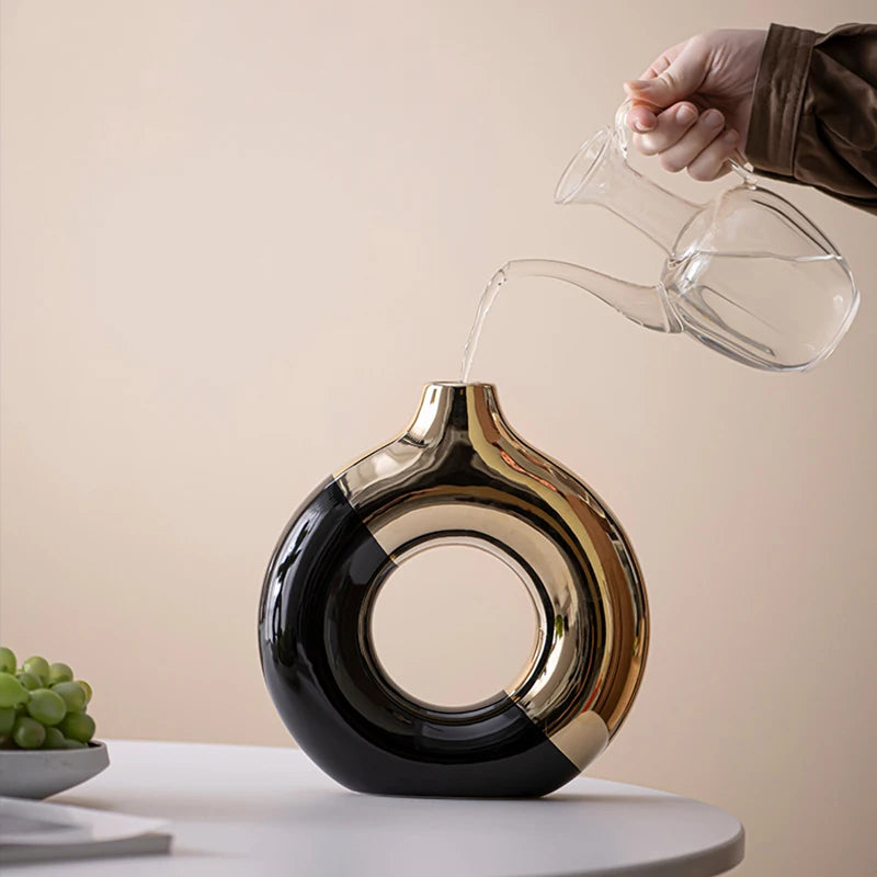 Ceramic Flower Vases For Living Room Luxury Nordic Plant Pot Dinning Golden