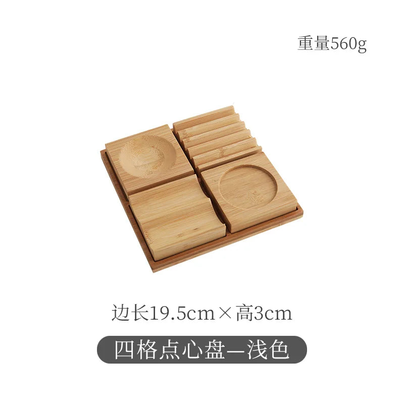 Wooden Snack Tray 9-Compartment Dessert Platter Specialty Plates Set
