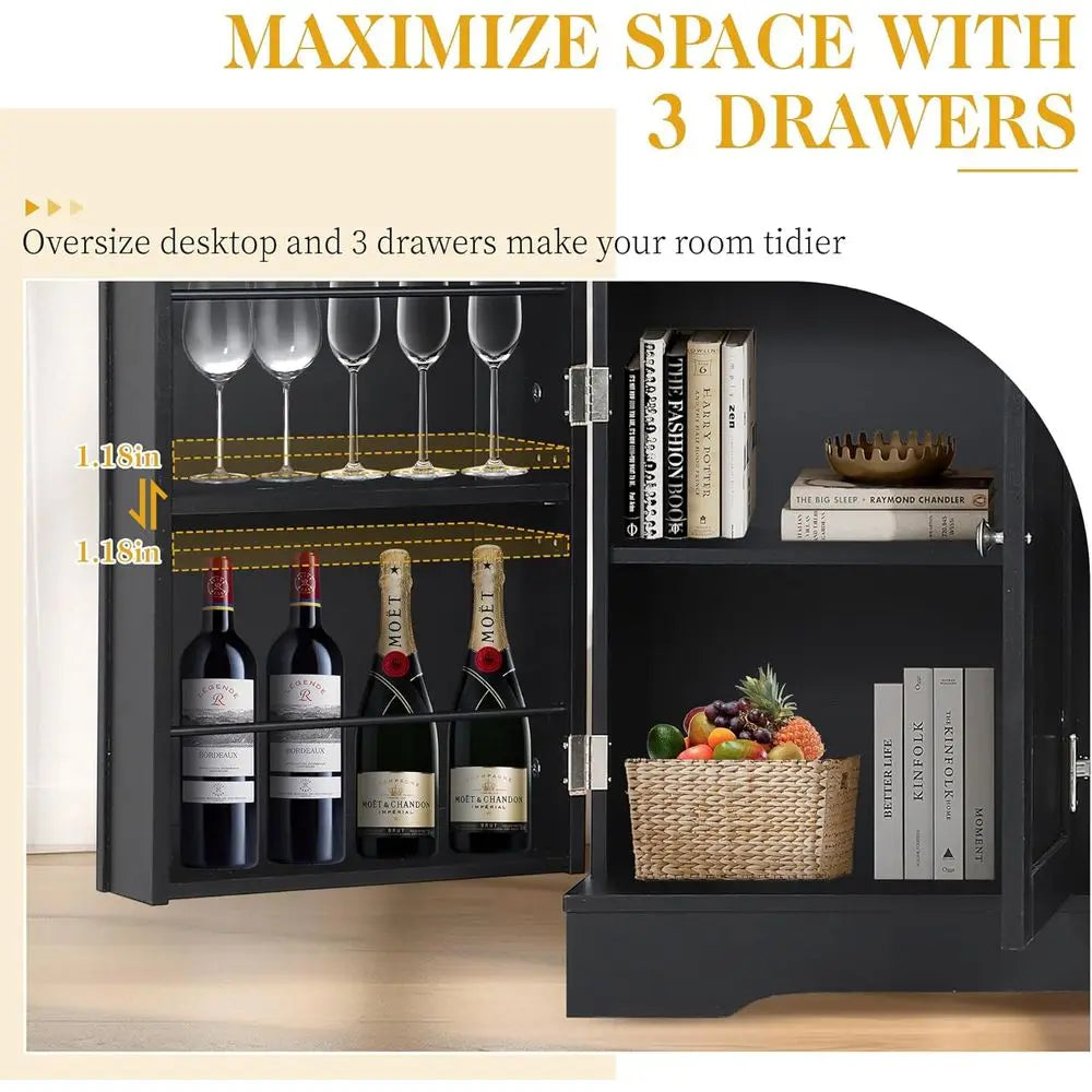 Sideboard Buffet Cabinet with Storage, Wooden Coffee Bar Cabinet Pantry