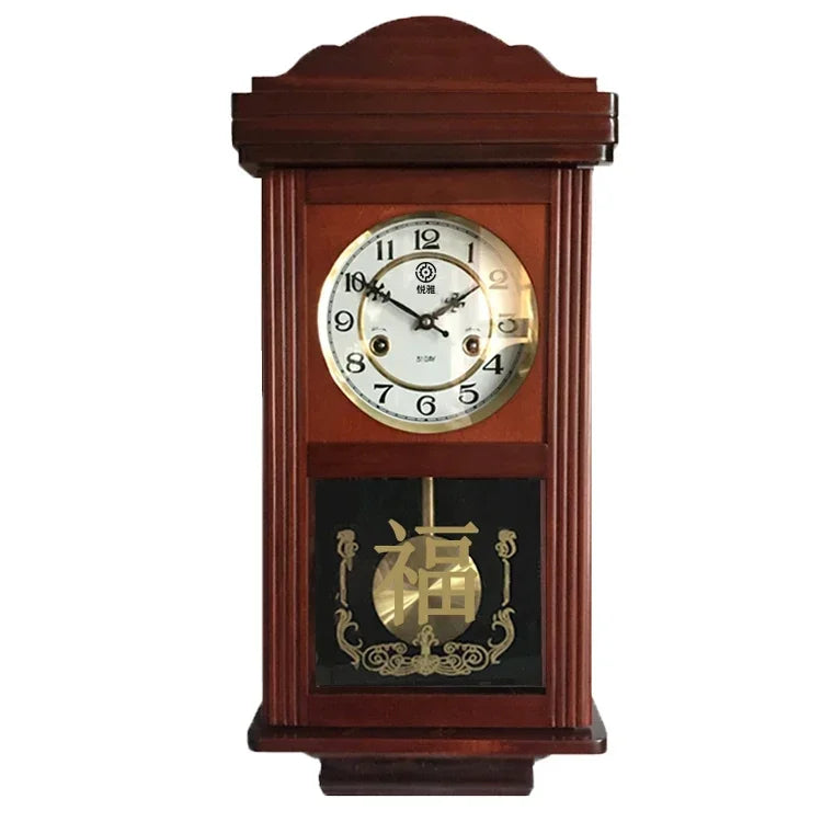 Retro Mechanical Wall Clock Vintage Clock Wind Pendulum Fengshui Town Clock