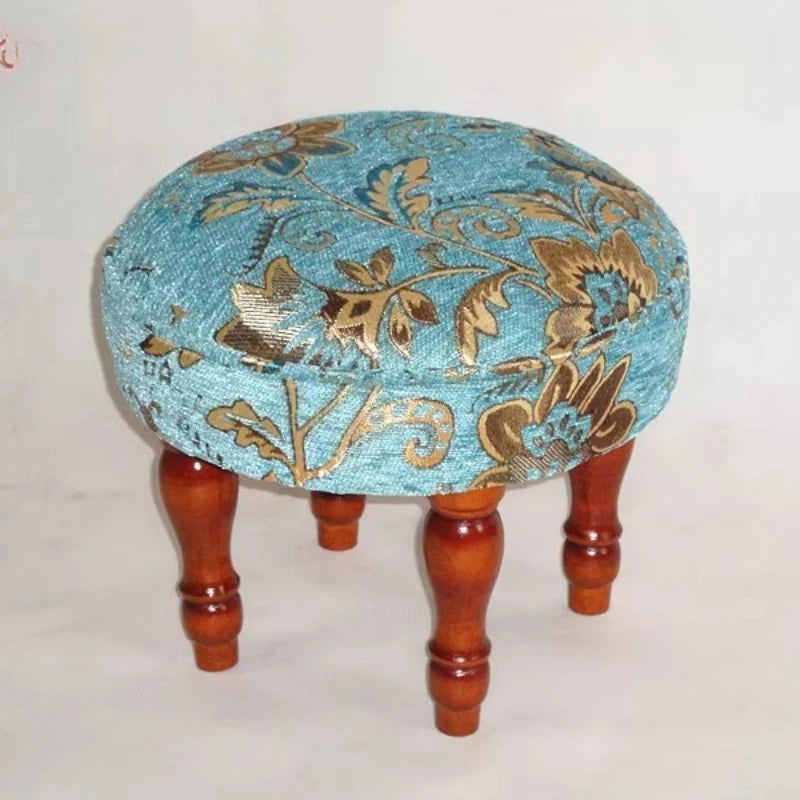 ‌Velvet Fabric Footstool, Entryway Shoe Storage Bench, Round Ottoman Pouf