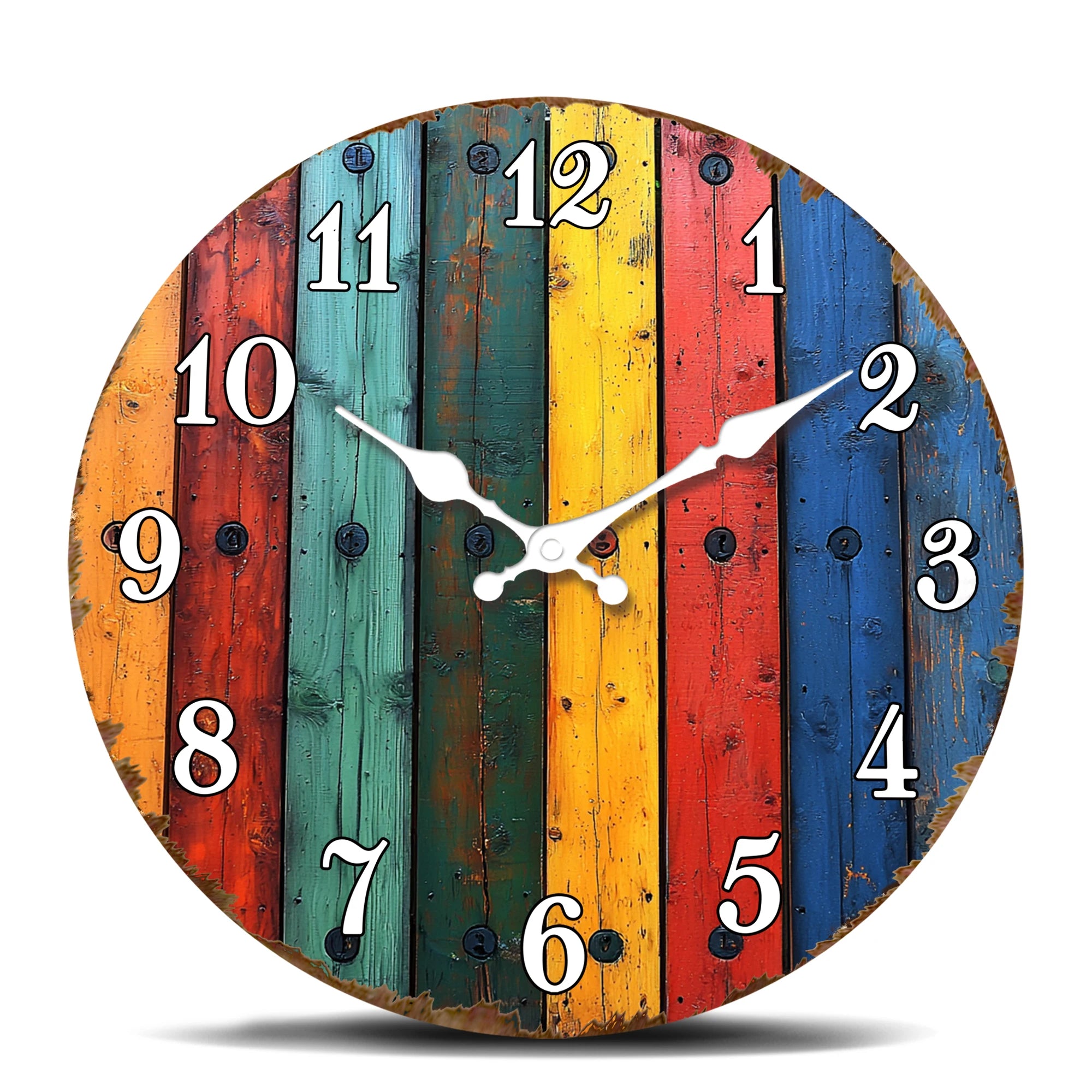 Vintage Multicolored Wood Planks Wall Clock - Rustic Colorful Decor Art Clock