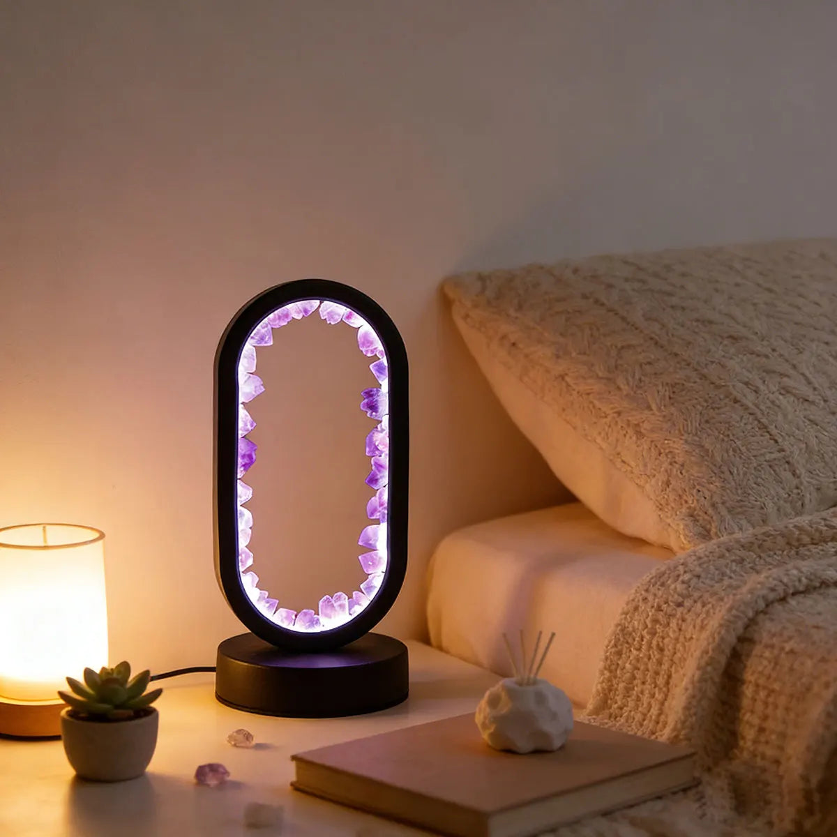1PC LED Bedside Lamp | Natural Quartz & Amethyst Raw Stone Crystal Lamp