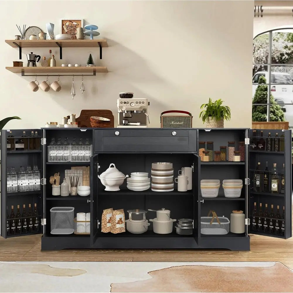 Sideboard Buffet Cabinet with Storage, Wooden Coffee Bar Cabinet Pantry