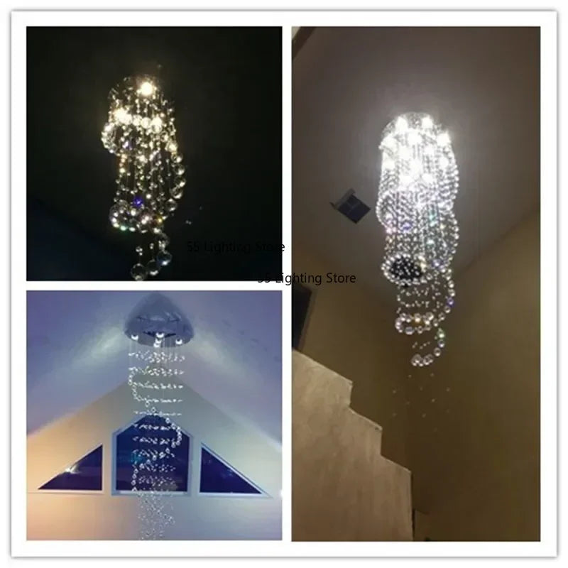 Modern Large K9 Crystal LED Chandeliers for Spiral Living Room Staircase Lamp