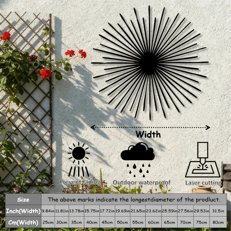 Modern 2D Flat Sunburst Metal Wall Art - Contemporary Aluminum Sculpture Decor