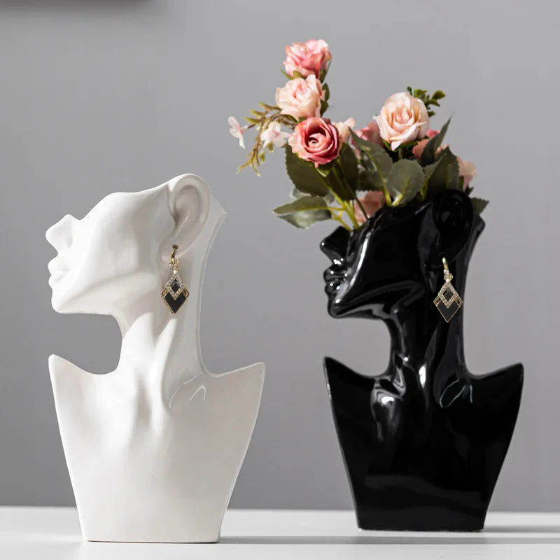 Modern Simple Female Side Face Bright Glaze Ceramic Vase Nordic Style Clothing