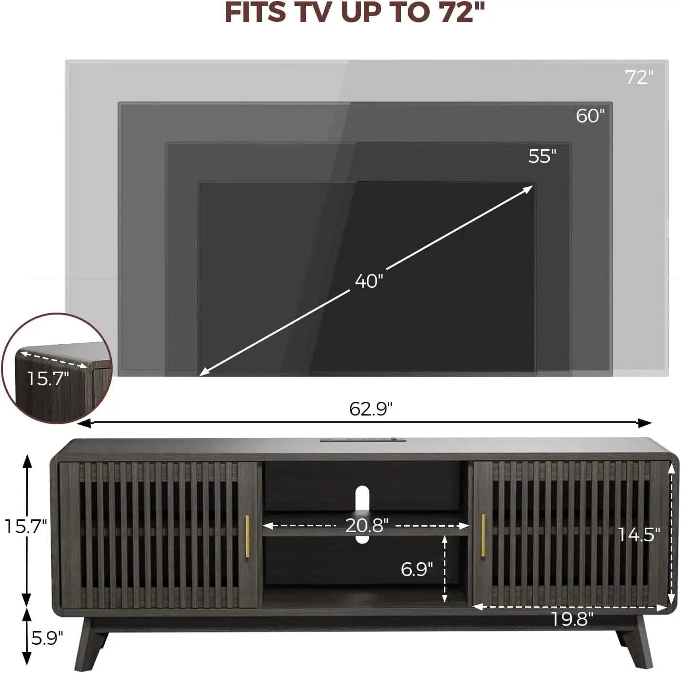 TV Console with 2 Sliding Doors in Grille Design & Charging Station, for Living