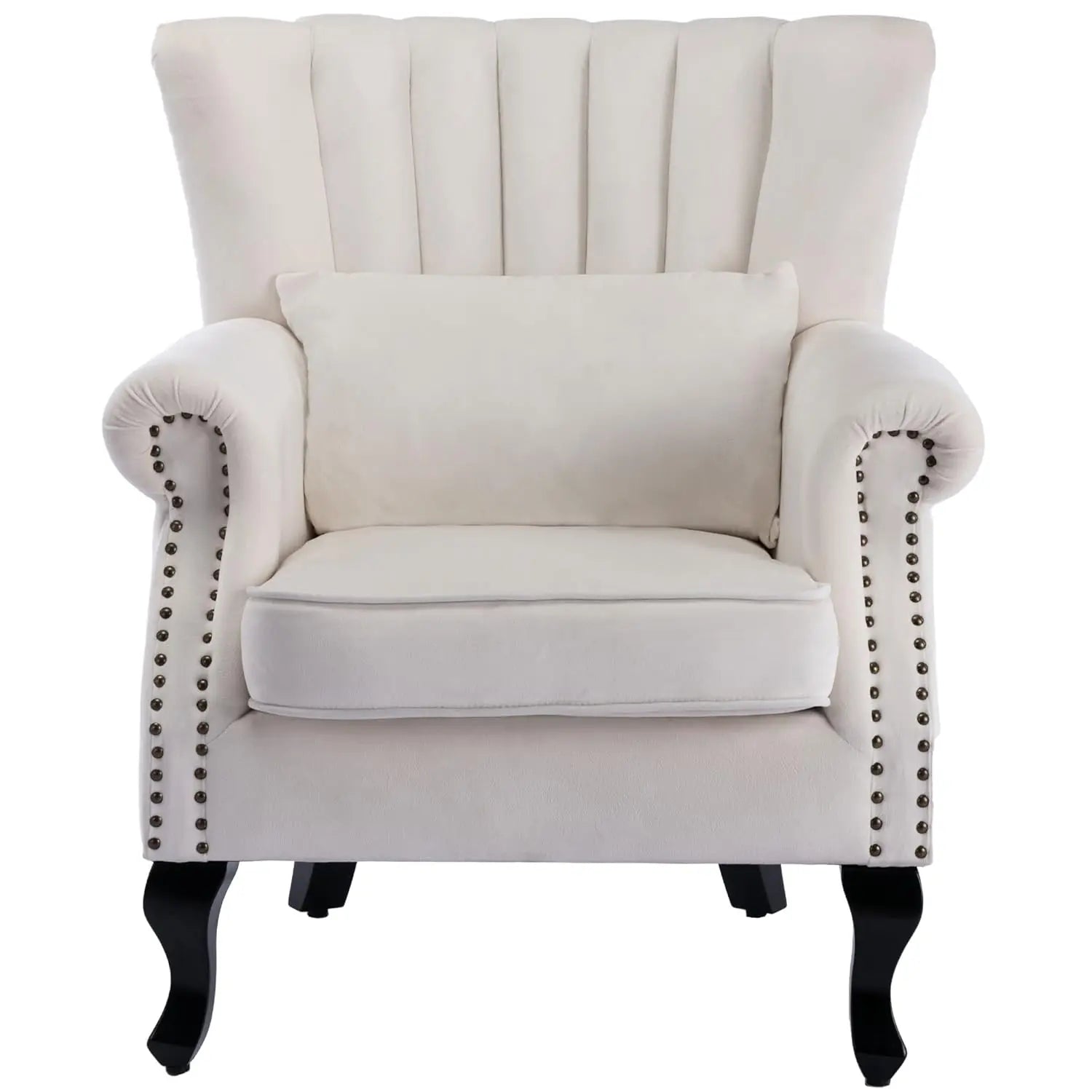 Mid Century Button Tufted Velvet Wingback Accent Club Chair With Pillow