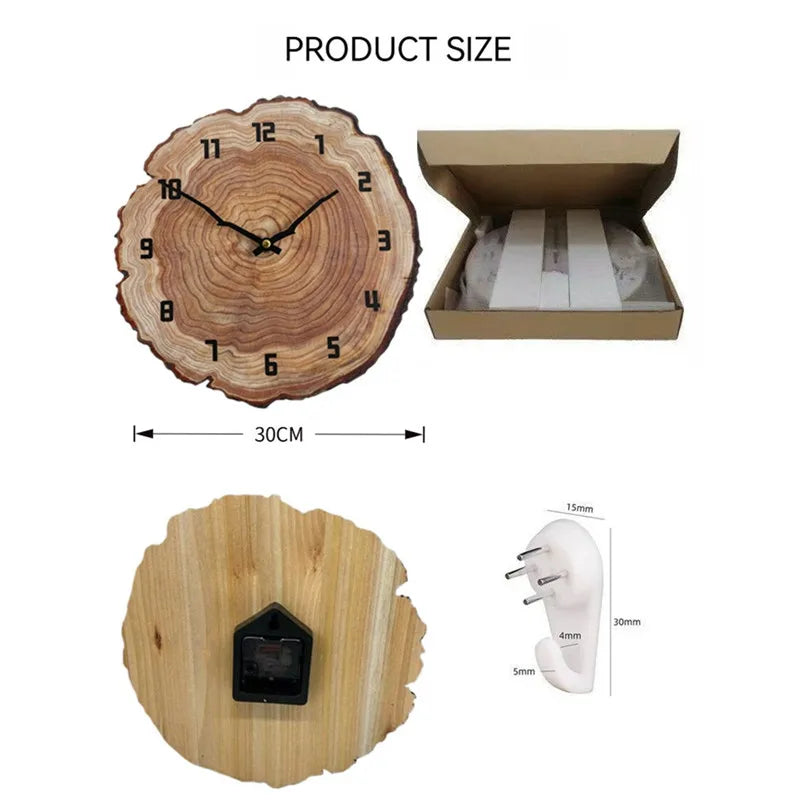 Minimalist Wooden Round Wall Clock, Silent Living Room Decor Ticking Clock
